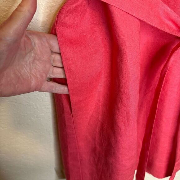 Garnet Hill Pink Linen Three Quarter Sleeve Coastal Shirt Dress Size 10 - Picture 4 of 12